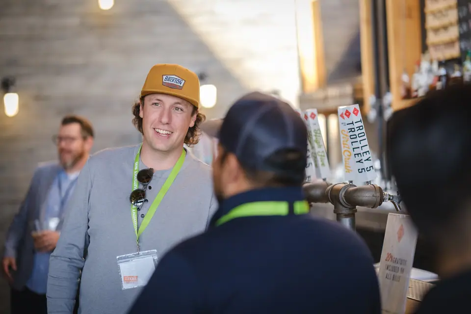 Guests chatting at a trade event